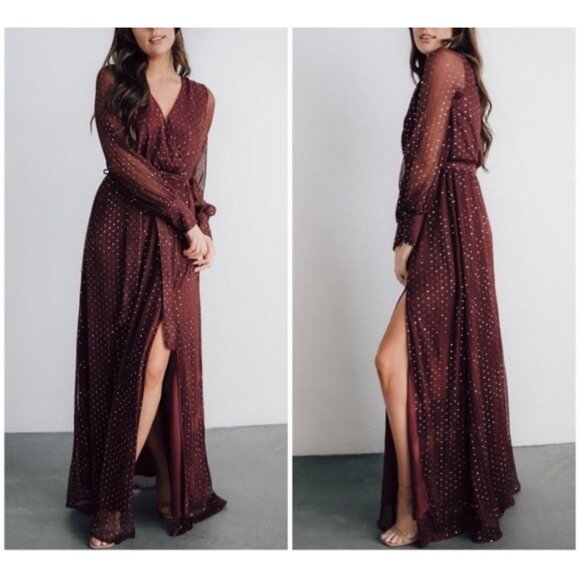 Baltic Born Dresses & Skirts - New Baltic Born Dress Size Large Abigail Sparkle Gown Maxi Long Sleeves Maroon